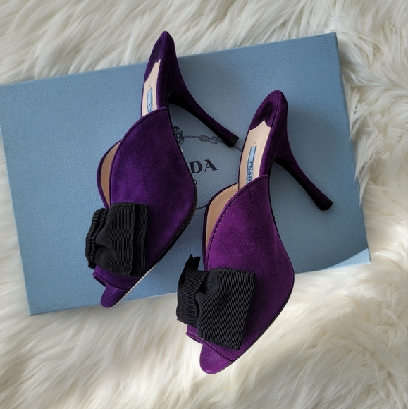 NEW Prada Purple Suede Heels with Bow Sz 6 - Picture 7 of 12